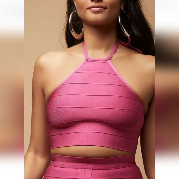 NWT Forever 21 x Herve Leger Bandage Knit Halter Pink Crop Top Limited Edition - Picture 7 of 8